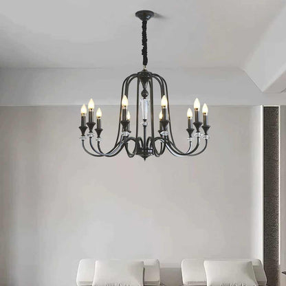 Chandelier Farmhouse Retro Industrial Copper Candle Crystal, Black