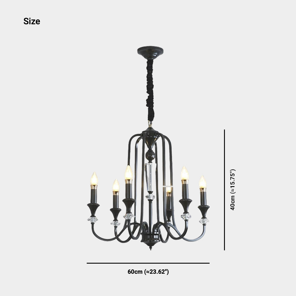 Chandelier Farmhouse Retro Industrial Copper Candle Crystal, Black
