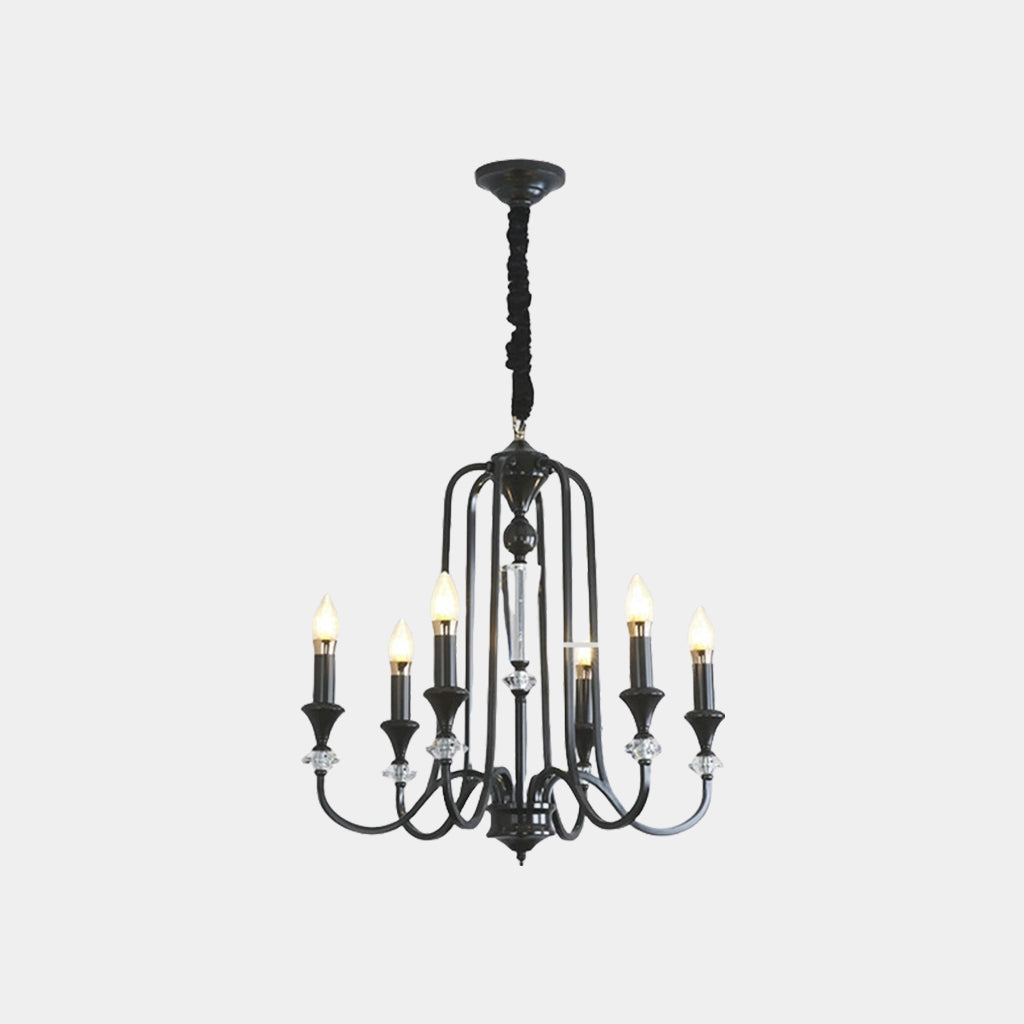 Chandelier Farmhouse Retro Industrial Copper Candle Crystal, Black