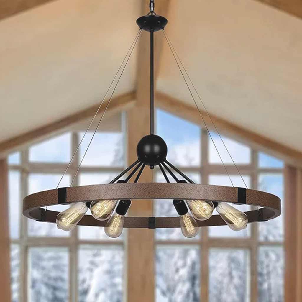 Chandelier Industrial Farmhouse Rustic Large Iron Round Sputnik