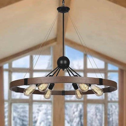 Chandelier Industrial Farmhouse Rustic Large Iron Round Sputnik