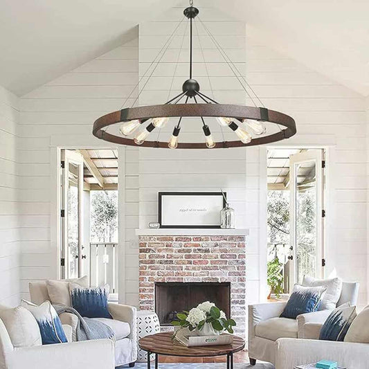 Chandelier Industrial Farmhouse Rustic Large Iron Round Sputnik