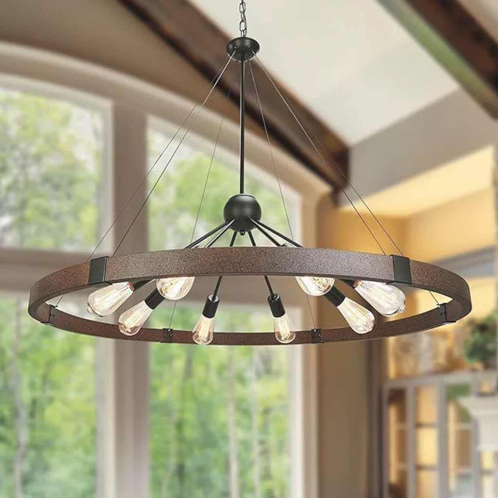 Chandelier Industrial Farmhouse Rustic Large Iron Round Sputnik
