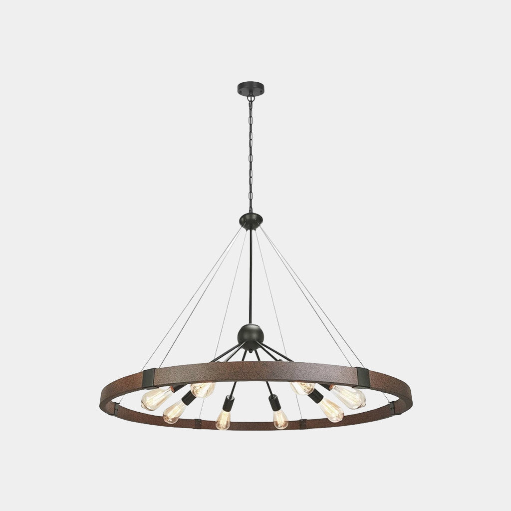 Chandelier Industrial Farmhouse Rustic Large Iron Round Sputnik