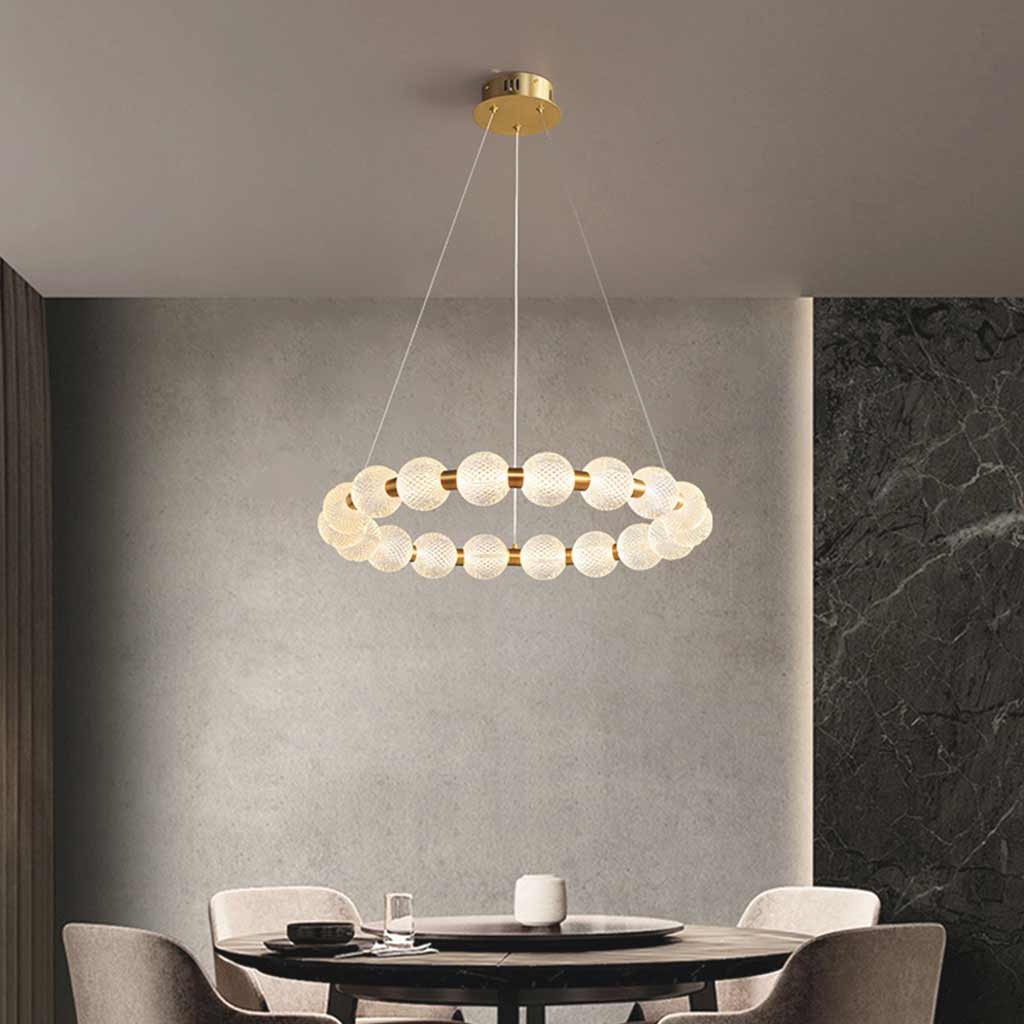 Chandelier Modern Brass Bead Pearl Ring Dimmable LED
