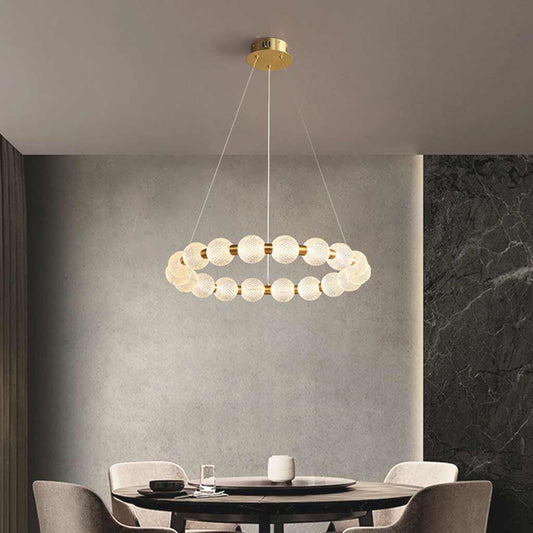 Chandelier Modern Brass Bead Pearl Ring Dimmable LED