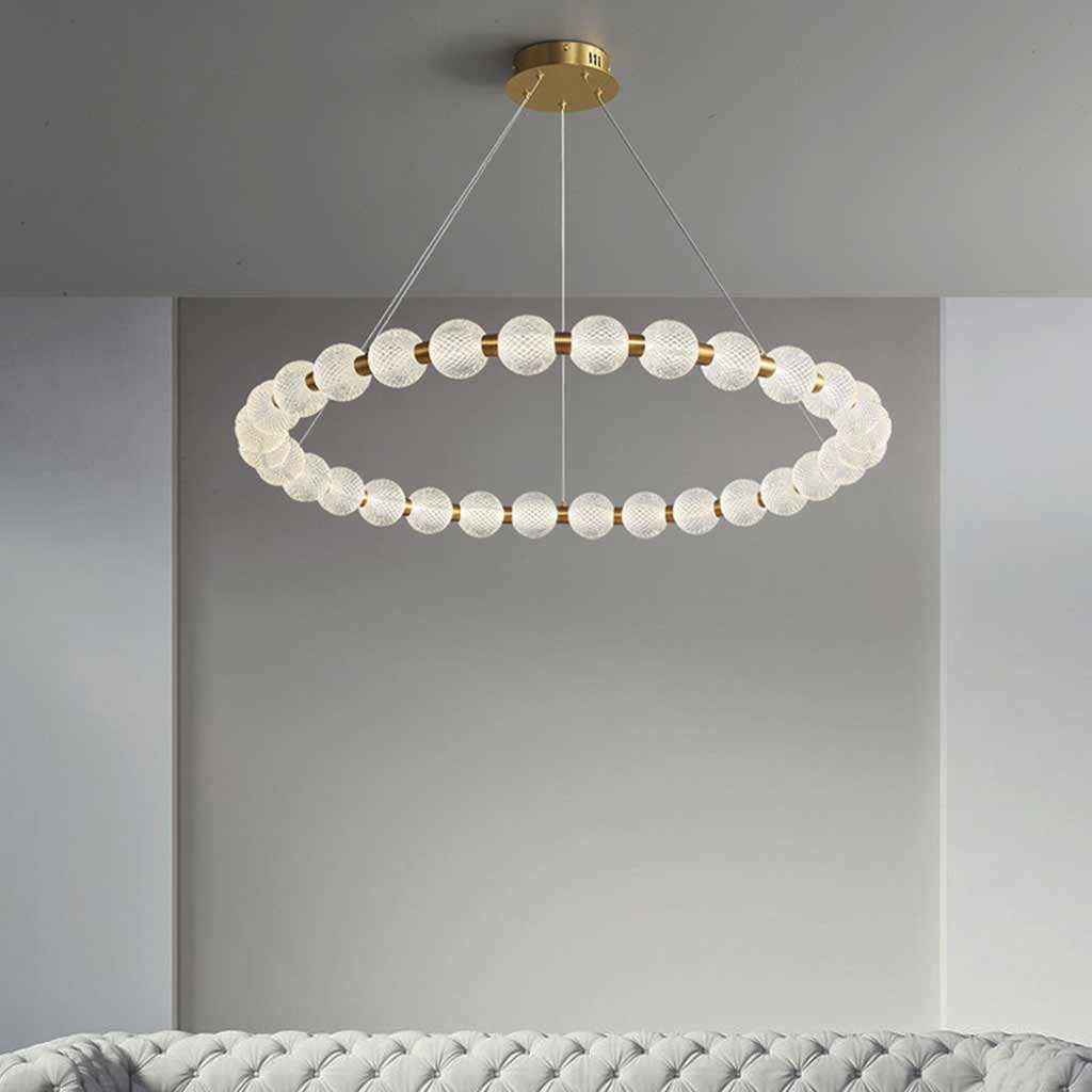 Chandelier Modern Brass Bead Pearl Ring Dimmable LED