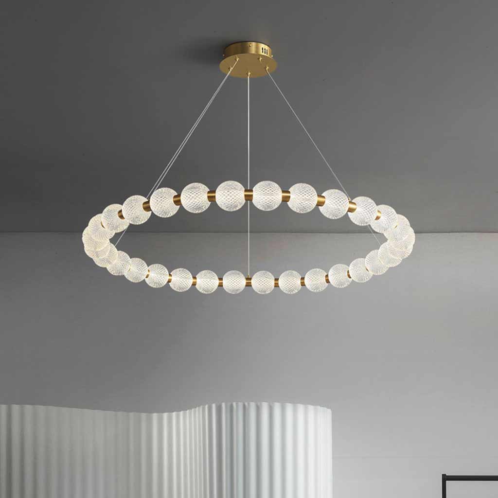 Chandelier Modern Brass Bead Pearl Ring Dimmable LED