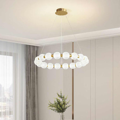 Chandelier Modern Brass Bead Pearl Ring Dimmable LED