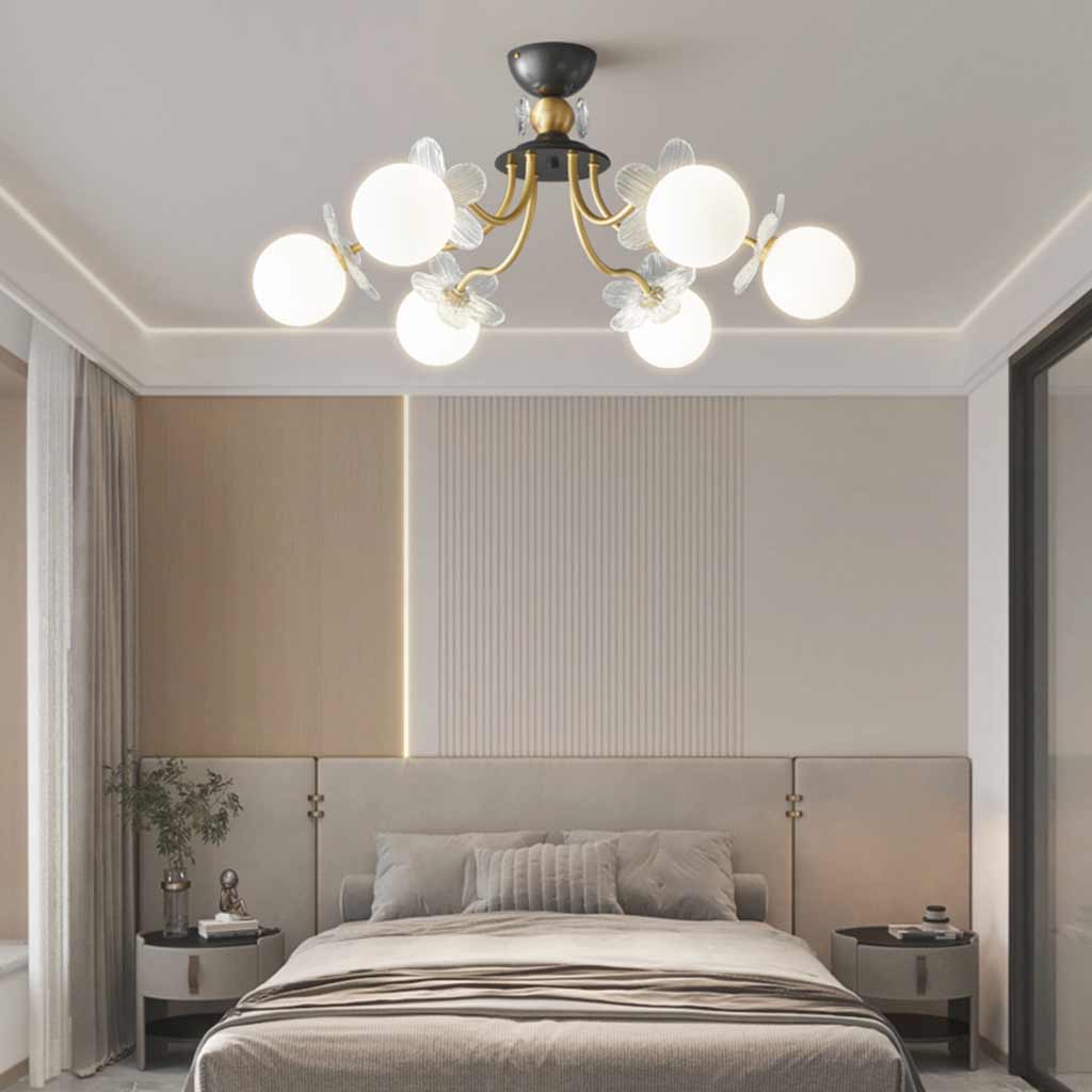 Chandelier Nordic Brass Cherry Blossom Petal Glass Globe