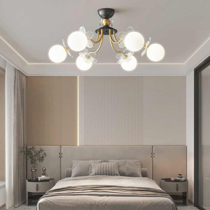 Chandelier Nordic Brass Cherry Blossom Petal Glass Globe