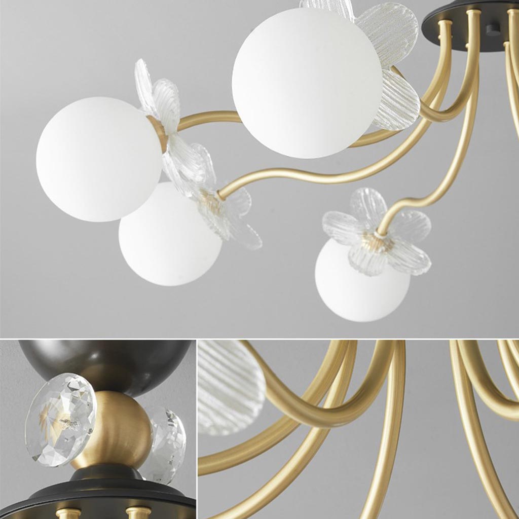 Chandelier Nordic Brass Cherry Blossom Petal Glass Globe