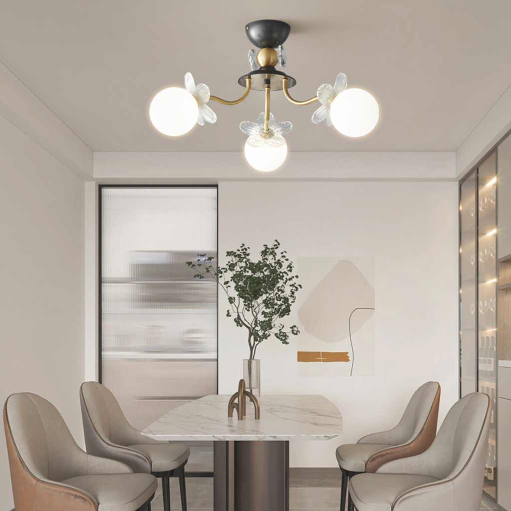 Chandelier Nordic Brass Cherry Blossom Petal Glass Globe
