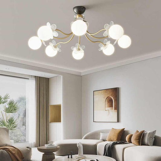 Chandelier Nordic Brass Cherry Blossom Petal Glass Globe