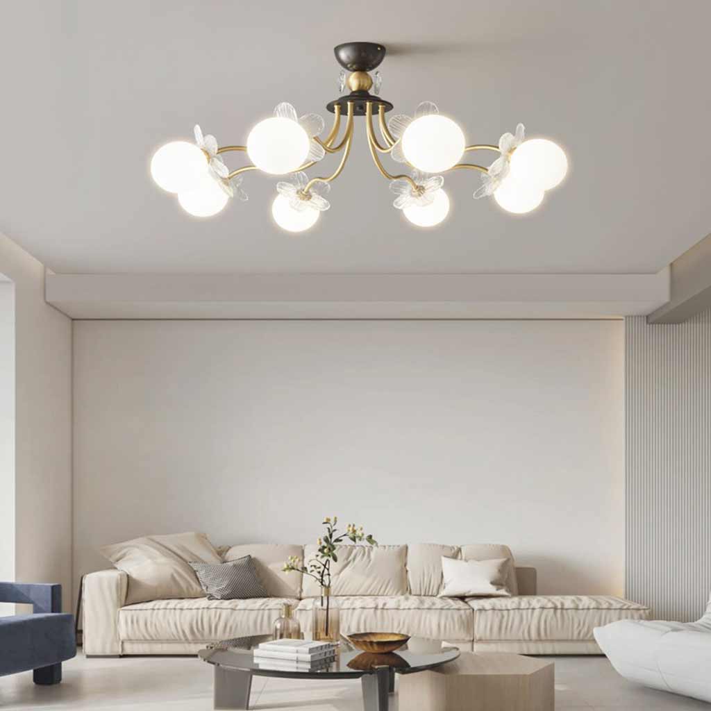 Chandelier Nordic Brass Cherry Blossom Petal Glass Globe