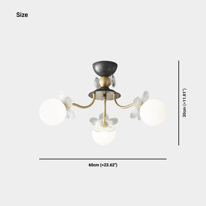 Chandelier Nordic Brass Cherry Blossom Petal Glass Globe