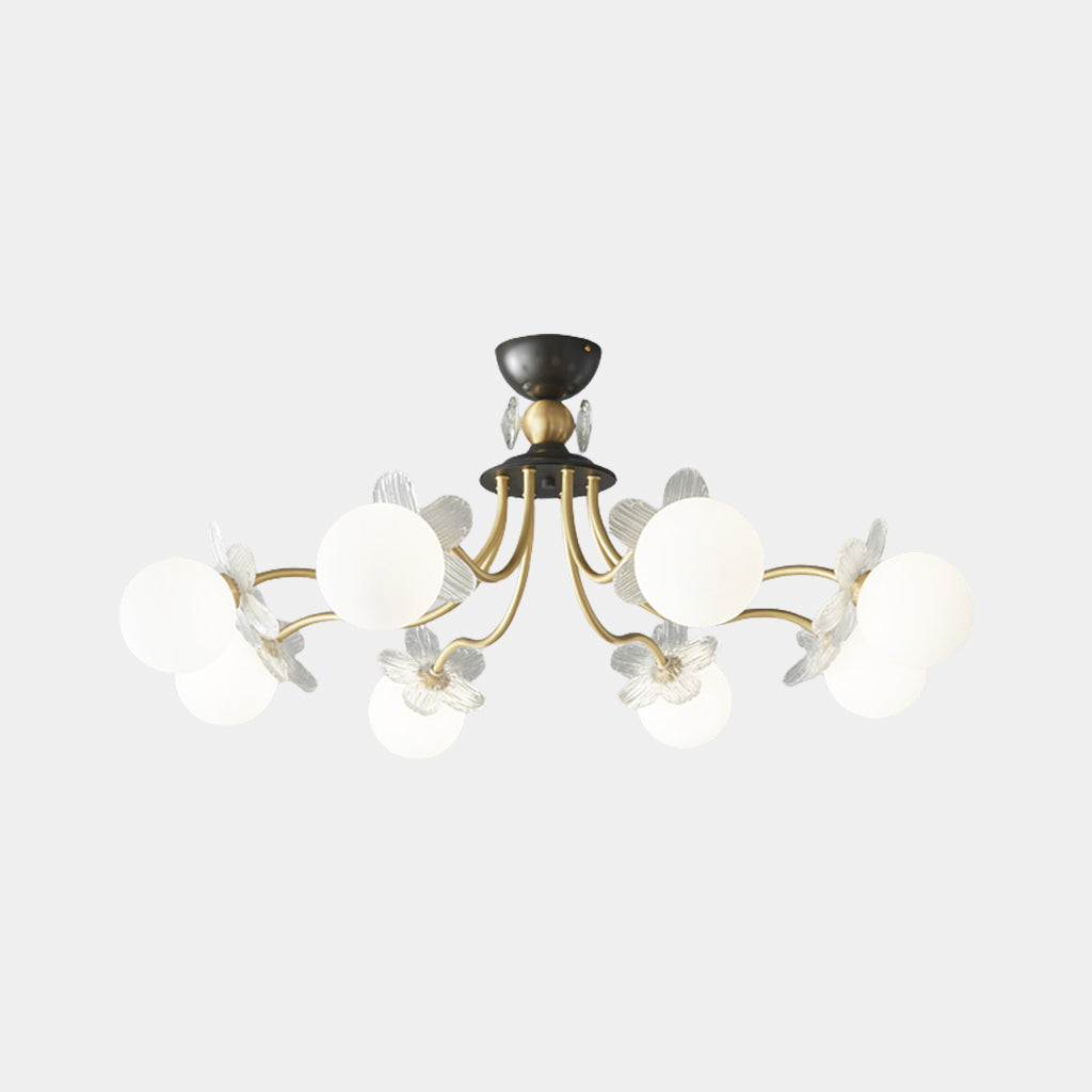 Chandelier Nordic Brass Cherry Blossom Petal Glass Globe