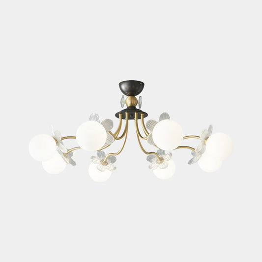 Chandelier Nordic Brass Cherry Blossom Petal Glass Globe