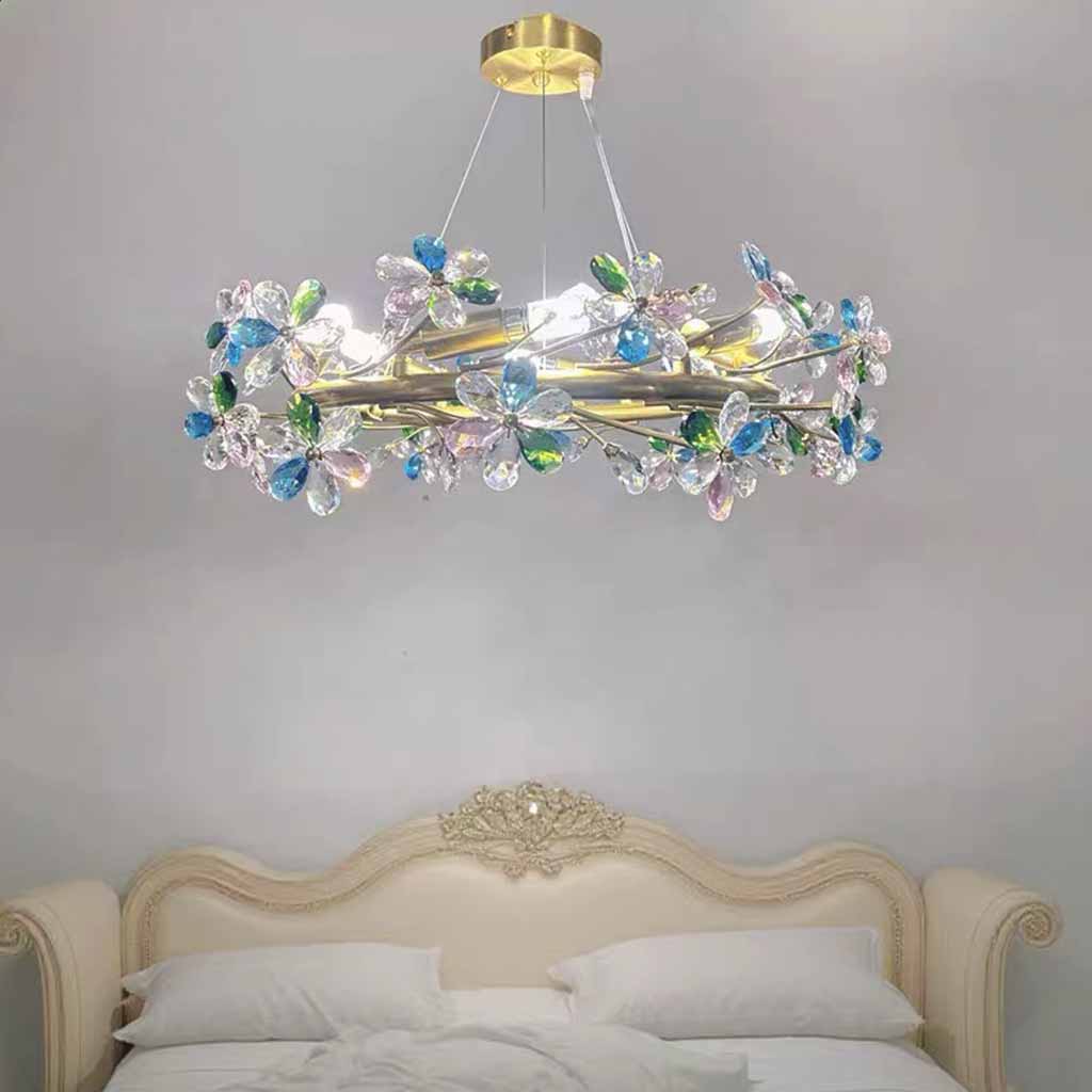 Colored Crystal Chandelier with Brass Branches