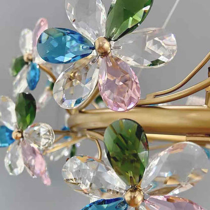 Colored Crystal Chandelier with Brass Branches