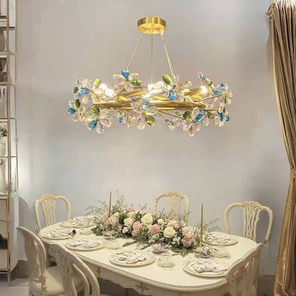 Colored Crystal Chandelier with Brass Branches
