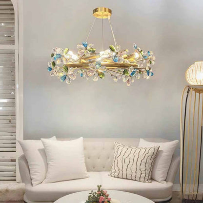 Colored Crystal Chandelier with Brass Branches