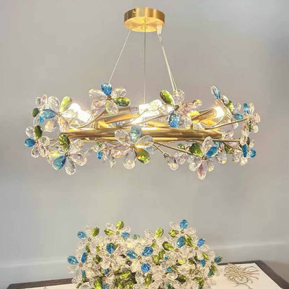 Colored Crystal Chandelier with Brass Branches