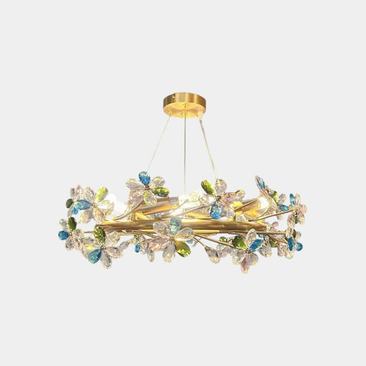 Colored Crystal Chandelier with Brass Branches