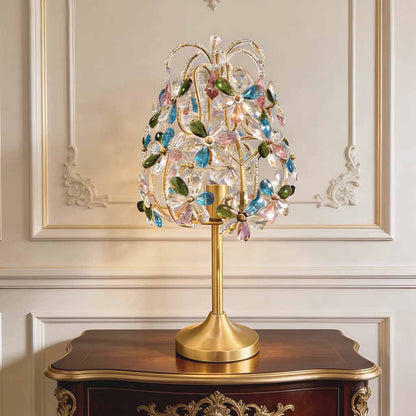 Crystal Flower Table Lamp with Brass Lampbody