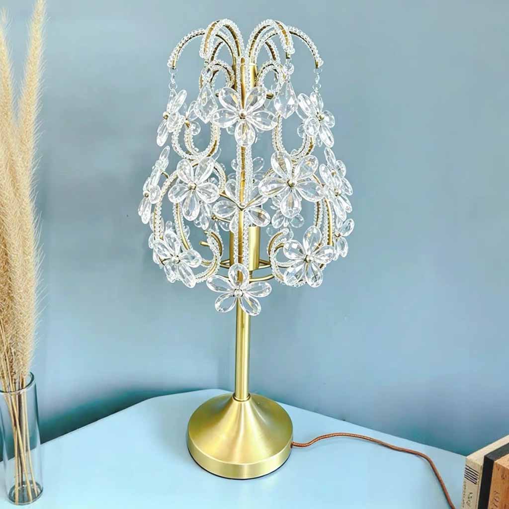 Crystal Flower Table Lamp with Brass Lampbody