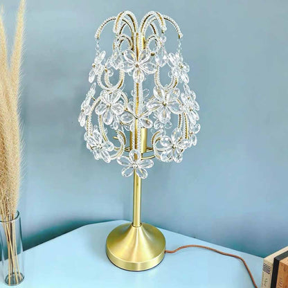 Crystal Flower Table Lamp with Brass Lampbody