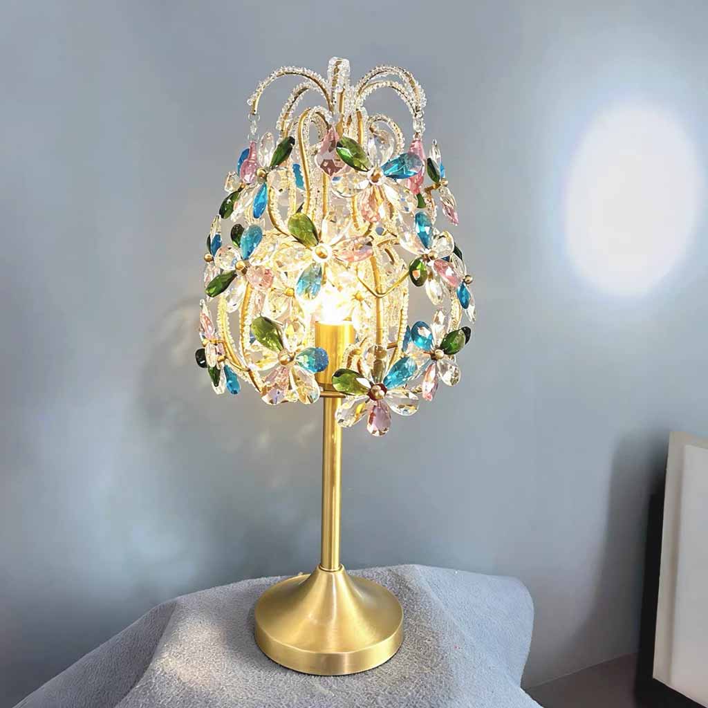 Crystal Flower Table Lamp with Brass Lampbody