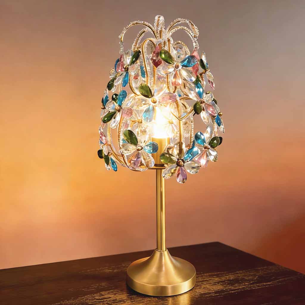 Crystal Flower Table Lamp with Brass Lampbody