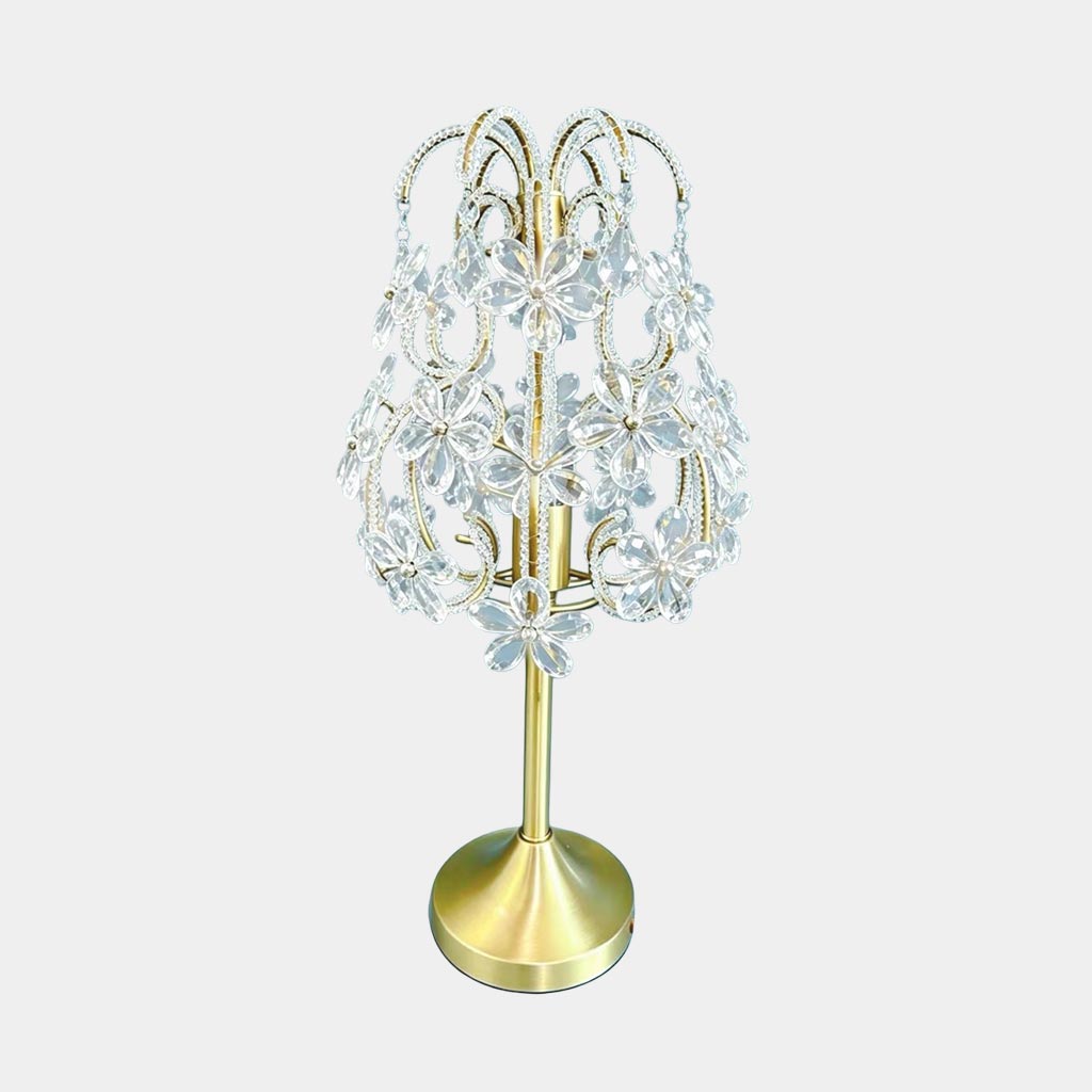 Crystal Flower Table Lamp with Brass Lampbody