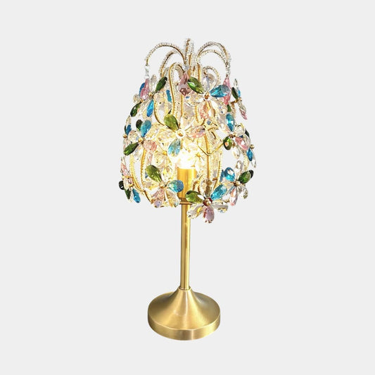 Crystal Flower Table Lamp with Brass Lampbody