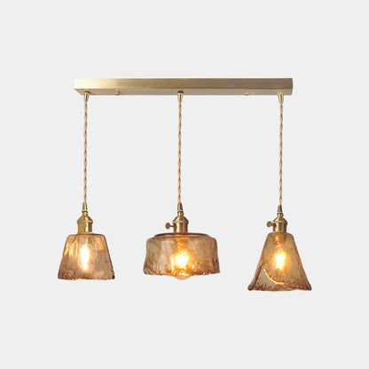 Hanging Pendant Light Vintage Brass Amber Glass