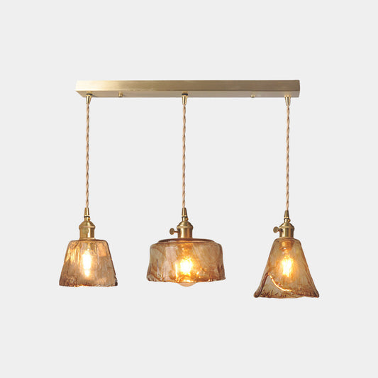 Hanging Pendant Light Vintage Brass Amber Glass
