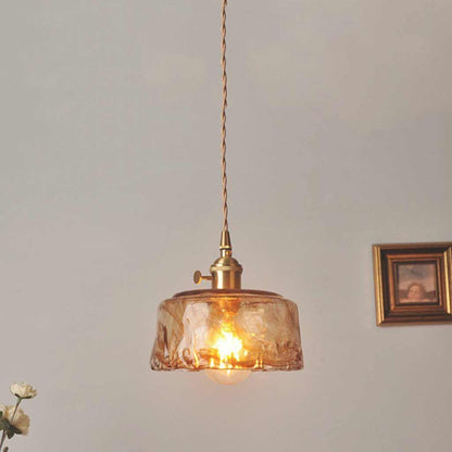 Hanging Pendant Light Vintage Brass Amber Glass