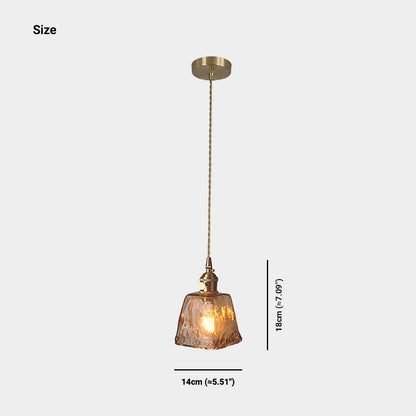 Hanging Pendant Light Vintage Brass Amber Glass