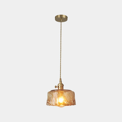 Hanging Pendant Light Vintage Brass Amber Glass