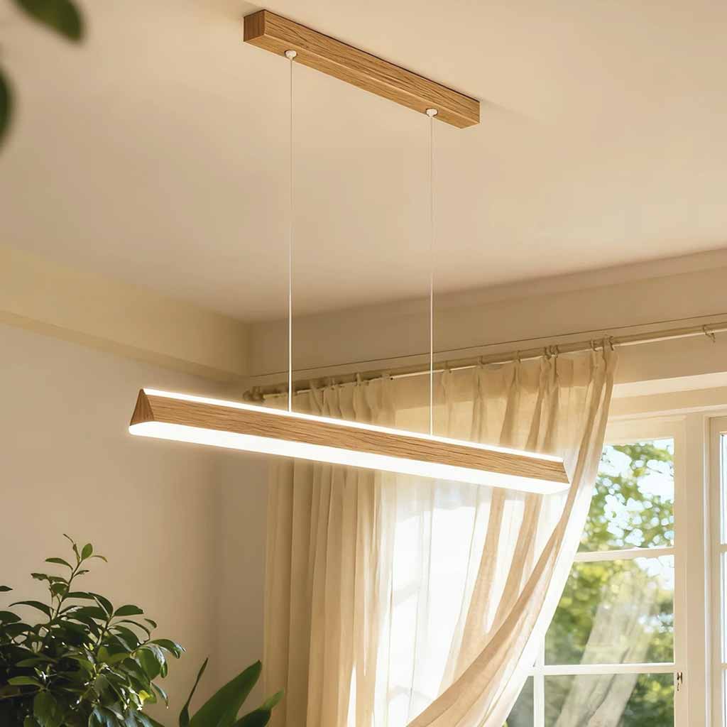 Linear Wood Grain Pendant Light Iron LED