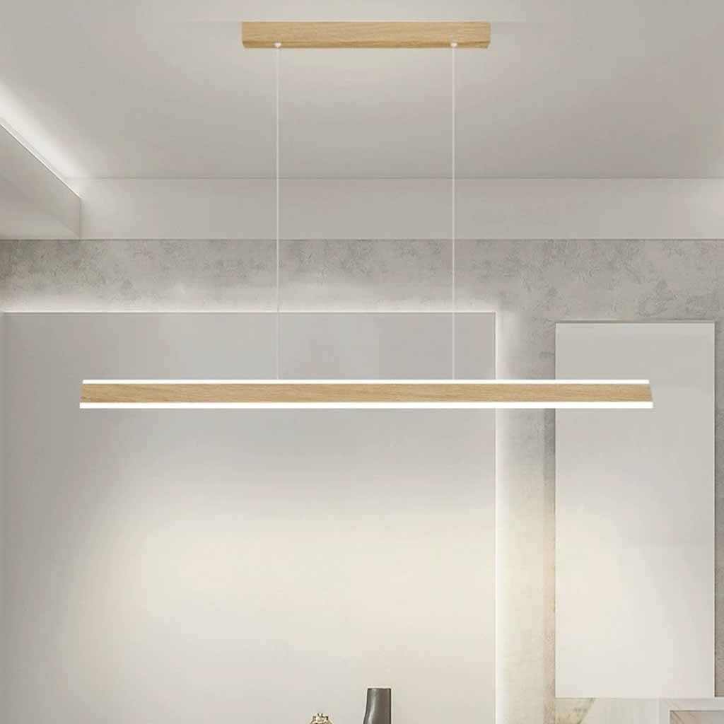 Linear Wood Grain Pendant Light Iron LED
