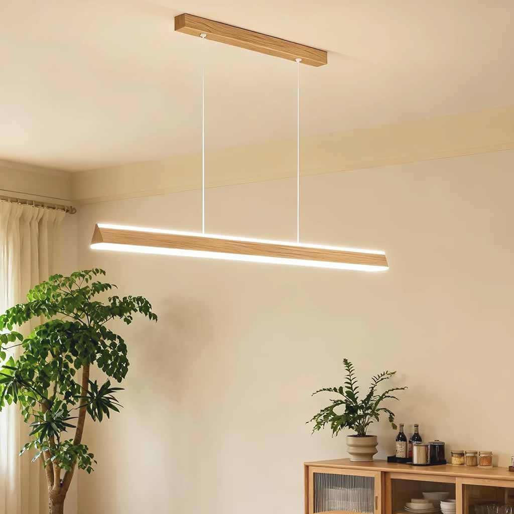 Linear Wood Grain Pendant Light Iron LED