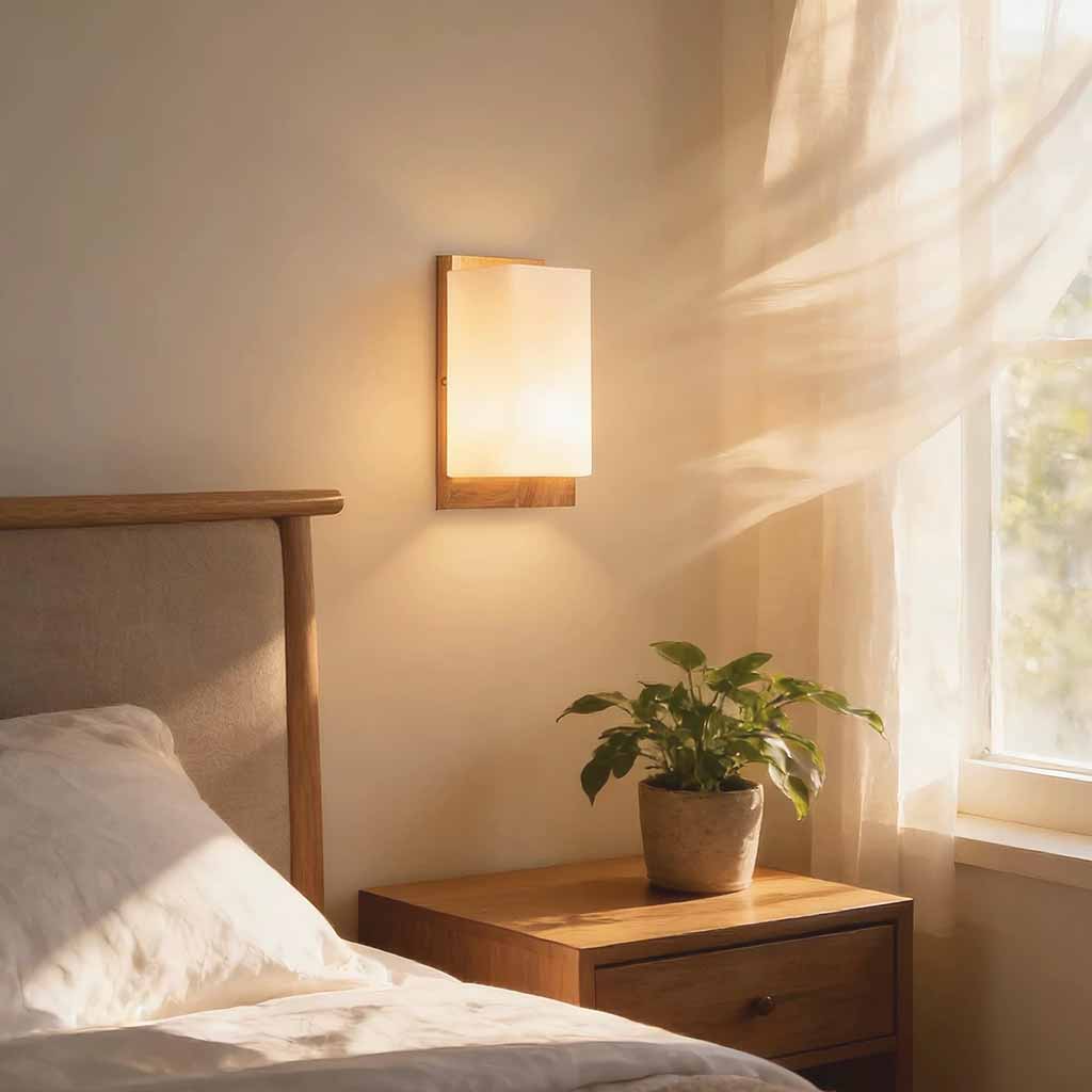 Minimalist Wood Rectangle Wall Lamp for Bedside