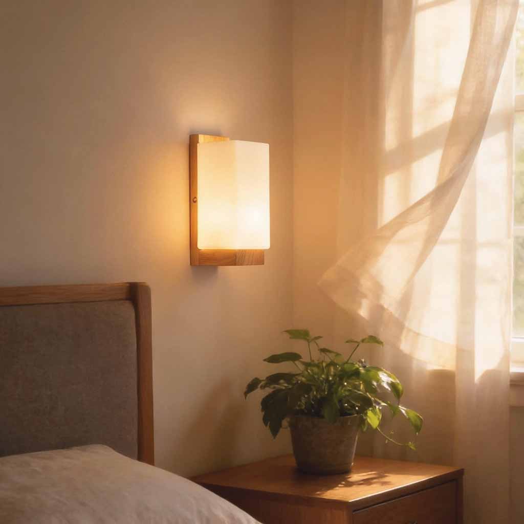 Minimalist Wood Rectangle Wall Lamp for Bedside