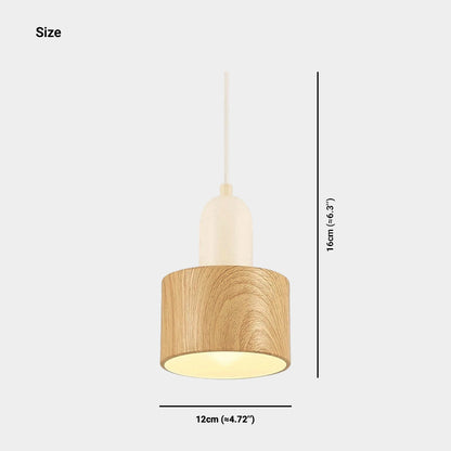 Modern Small Pendant Light White & Wood Grain Iron