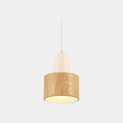 Modern Small Pendant Light White & Wood Grain Iron