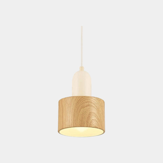 Modern Small Pendant Light White & Wood Grain Iron