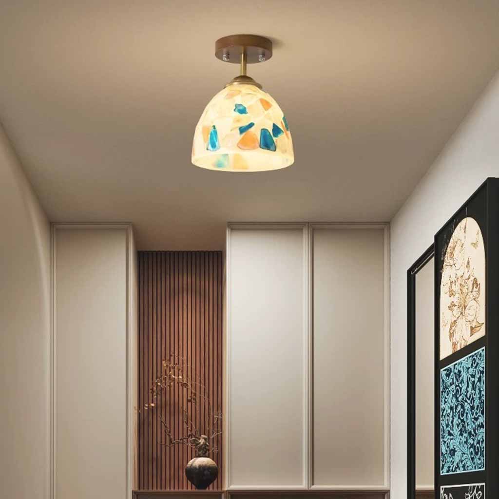 Mosaic Colorful Glass Shell Ceiling Light Semi-Flush Mount