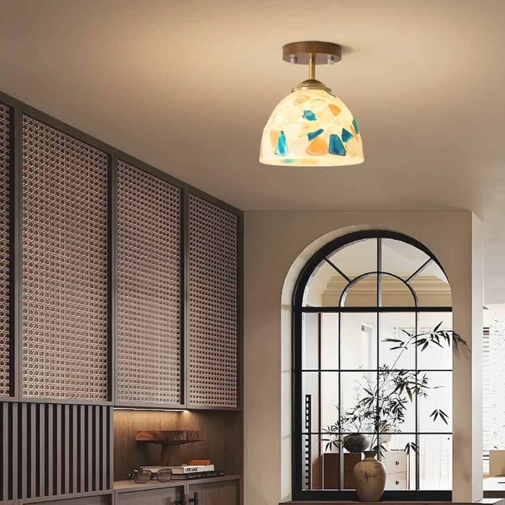 Mosaic Colorful Glass Shell Ceiling Light Semi-Flush Mount